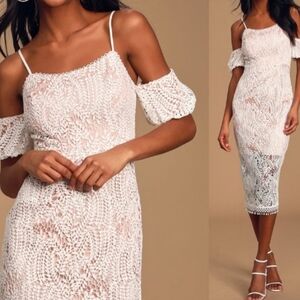 NWT Lulu's Entranced By You Cold Shoulder Lace Lined Bodycon Dress Small